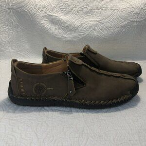 Clohoo Mens Casual Slip-On Leather Loafers Side Zipper Handcrafted Stitching 47
